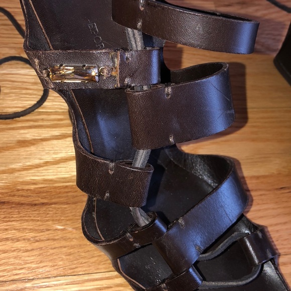 MaxMara/SportMax brwn leather wedge caged lace up - Picture 5 of 12